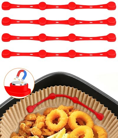 MOWETOO Set med 4 magneter för bakplåtspapper Airfryer - I silikon - För att förhindra att bakplåtspapper täcker maten - Tillbehör för varmluftsfritösen för ninja, Philips, Cosori