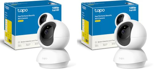 Tapo C200C Telecamera Wi-Fi Interno FHD, Videocamera sorveglianza, Visione Notturna, 360° Visuale, Audio Bidirezionale, Rilevamento di movimento e notifiche, Allarme Acustico e Luminoso Integrato