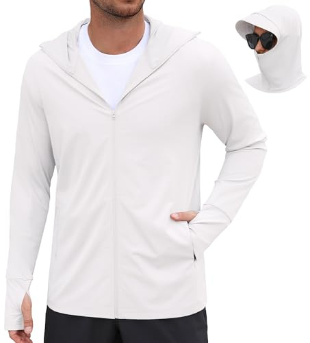 COOFANDY Men UV Jacket Sun Protection for Men Zip Up Lightweight Sun Hoodie Long Sleeve Sun Shirt Running Fishing Hiking White