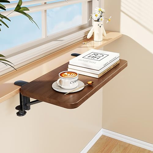 EXCLURA Fensterbank Verlängerung Klappbarer Fensterbanktisch (90 Grad), Fensterbankverlängerung mit 2 Halterungen, Platzsparendes Verlängerungsbrett für Pflanzen(Dark Brown,40x20cm(15 3/4x7 7/8))
