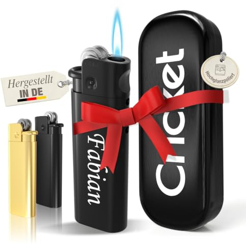 Cricket Feuerzeug mit Gravur - Personalisiertes Jetflame Sturmfeuerzeug nachfüllbar mit Wunschname - Geschenk für Männer - Vatertagsgeschenk und Geburtstagsgeschenk