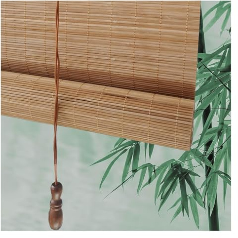 MXL&LJB Bamboo Roller Blind with Lift, Sun Protection Roman Shade, Privacy Roll Up Blinds, Customizable 44-145cm Wide, 80-300cm High, for Windows Doors(1.25x2.2m)