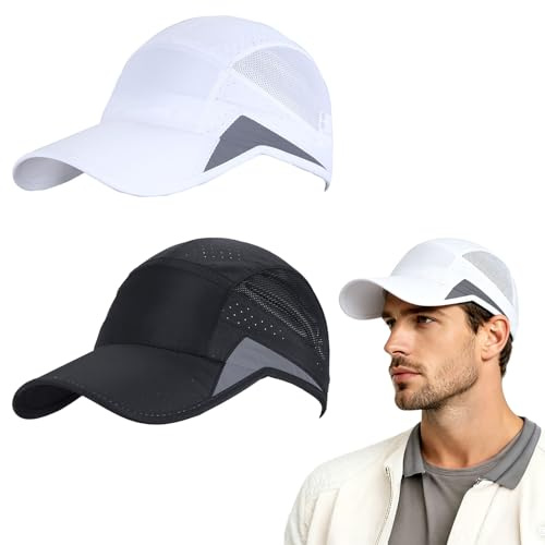 Youkly Running Cap for Men Women, 2 PCS Breathable Mesh Baseball Hat with Adjustable Closure, Lightweight Summer Cap for Workout Jogging Golf