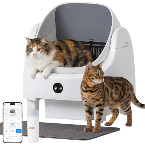 Nordivale Selbstreinigende Katzentoilette, Katzenklo Selbstreinigend mit Sicherheits Geruchskontrolle, Automatischer App-Steuerung für Katzen, Inklusive Katzenstreumatte,Müllbeutel und Duftbox, Weiß