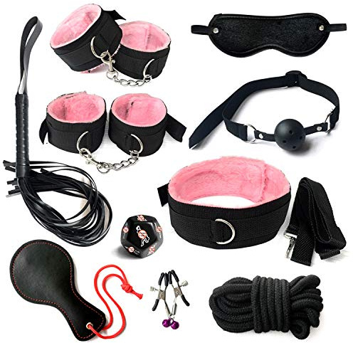 Classic Purple 11 Pieces Sturdy Nylon Material BDSM Bondage Sets Bdsms Kit Bondagewear Women Exercise Kit, Suitable for Both Men and Women (Pink)