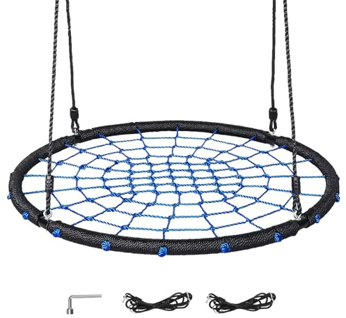 Columpio de árbol de telaraña, 450 libras, altura ajustable para niños y adultos, columpio de red al aire libre con marco de acero y 2 correas para colgar (azul-100 cm)