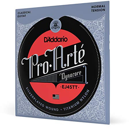 D'Addario Gitarrensaiten Konzertgitarre | Nylon Gitarren Saiten | Nylonsaiten Konzertgitarre | DER BELIEBTESTEN SAITENMARKE | EJ45TT | Versilbertes Kupfer/Titanium Nylon | Normal Tension