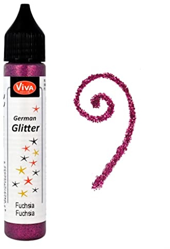 Viva Decor®️ German Glitter (Fuchsia, 28 ml) Glitter Glue - farbige Glitzer Stifte in transparenter Effekt Paste - Bastel Glitzer Stift - window color glitter pen - Glitzerstifte Kinder
