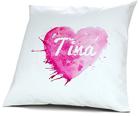 digital print Kopfkissen mit Namen Tina - Motiv Painted Heart, 40 cm, 100% Baumwolle, Kuschelkissen, Liebeskissen, Namenskissen, Geschenkidee