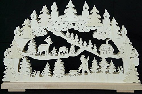 Rudolphs Schatzkiste Schwibbogen mit Jäger Rehe und Beleuchtung BxHxT 50x32x7cm NEU Lichterbogen Fensterbogen Spitzbogen Erzgebirge Seiffen Weihnachten Licht Holz Dekoration Beleuchtung