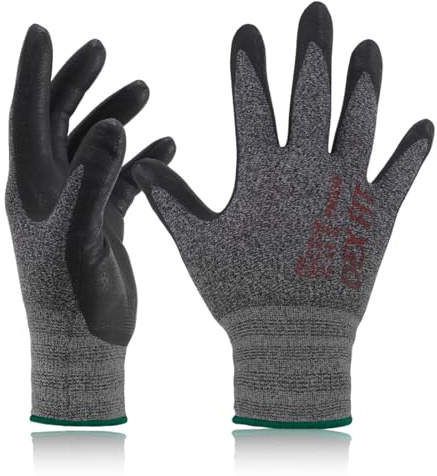 DEX FIT FN330 Guanti da Lavoro Rivestiti in Nitrile - Vestibilità 3D-Comfort, Presa Salda, Sottili e Traspiranti, Compatibili con Touchscreen, Protettivi, Lavabili; Nero Grigio 8 (M) 3 Paia