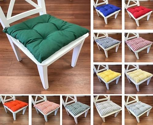 Tropik Home Colourful Seat Pads, Garden Kitchen Dining Chair Cushions Tie On (Green)