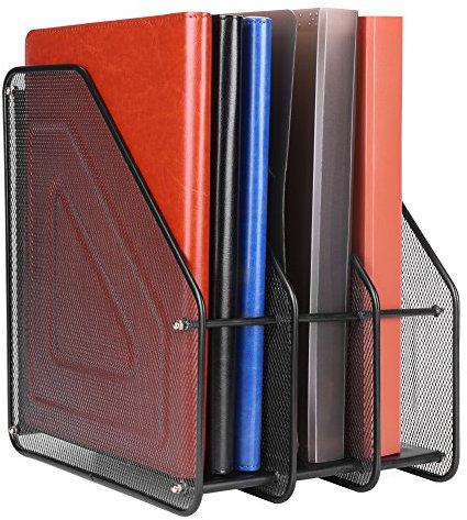 Stehsammler Schreibtisch Organizer Bücher Stehordner 4 Fächer Ablage Drahtgeflecht Zeitschriftensammler Große Kapazität Ständer Schwarz Buchstütze für Dokumente Büro Papier Zuhause Hefte