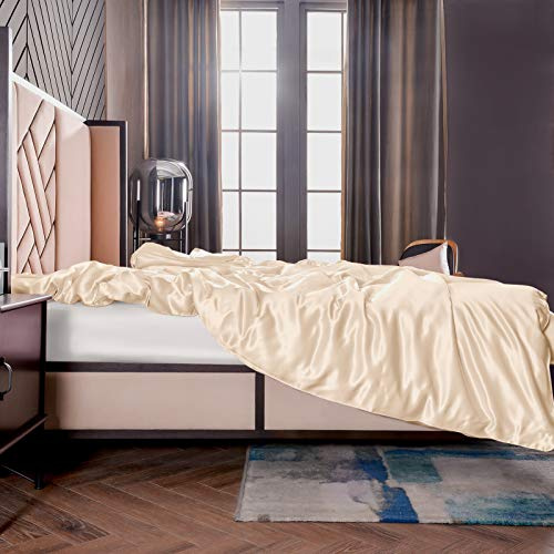 THXSILK Seide Bettbezug, Seide Tröster Cover, Seidenbettwäsche, 100% 19 Momme Bestnote Maulbeerseide Bettwäsche - Champagner 140 x 200cm