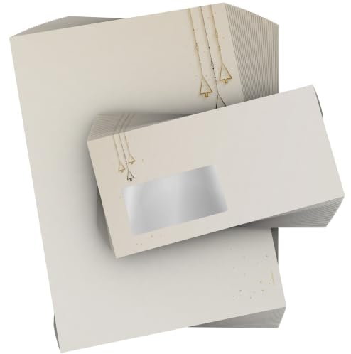 Weihnachtsbriefpapier Set | Weihnachtsschmuck | 50 Blatt weihnachtliches Motivpapier A4 | 50 Briefumschläge MIT Sichtfenster links im DIN LANG-Format