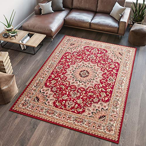 TAPISO Atlas Teppich Kurzflor Rot Creme Floral Klassisch 80 x 150 cm | Wohnzimmer Klassisch Schlafzimmer Traditioneller Teppich für Wohnzimmer Esszimmer OEKO-TEX