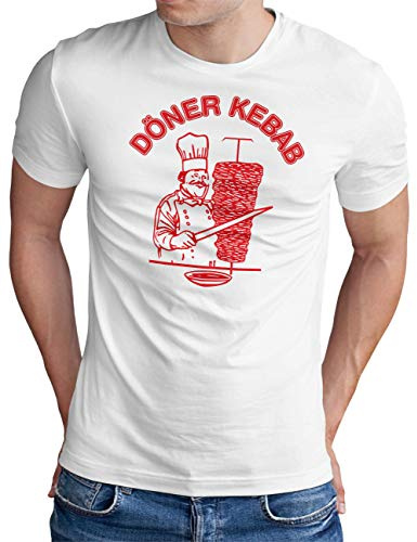 OM3® Döner Kebab T-shirt – herr – Doner Classic Original Logo – S – 5XL, Vit, L