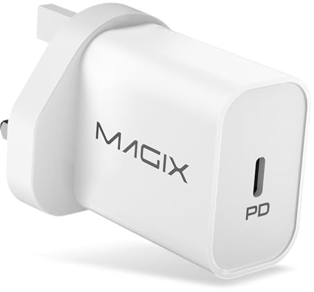 MAGIX Caricatore PD Quick Charge 3.0 30W da muro, USB Type-C, AC 100-240V to DC 5V 9V 12V 15V 20V (Compatibile con Qc 1.0 2.0)(Presa UK)(Bianco)