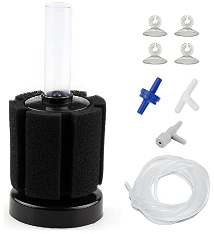 AQUANEAT Aquarium Air Powered Sponge Filter, Fish Tank Bio Bubble Filter with Airline Tubing, Valves, Suction Cup(up to 10Gal)
