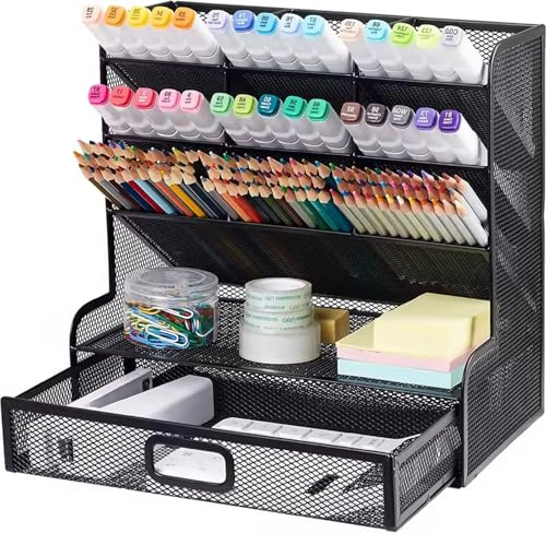 Vikmyer Organizer da Scrivania in Rete Scatola Portapenne Multifunzionale per Cancelleria da Tavolo per Scaffale Portaoggetti per Forniture Scolastiche da Casa