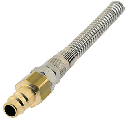 Kupplungsstecker NW5 mit Schlauchanschluss 8 x 6 mm, Überwurfmutter, Knickschutz Messing