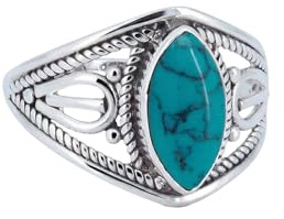 mantraroma Damen Edelstein Ring Türkis 925 Silber – Cabochon Vintage Silberring, stilvoller Schmuck Geschenk