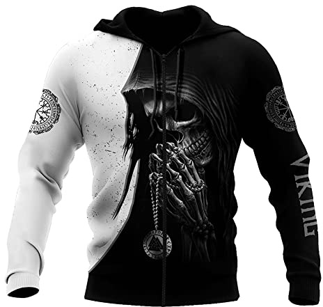 WSXJJ 3D Wikinger Odin Tattoo Hoodie Langarm Sweatshirt, Nordic Herren Casual Pullover Jacket Skandinavische Kleidung