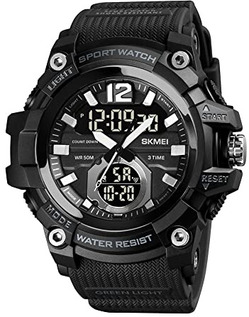 Mäns militär digital klocka multifunktionella sportklockor kompassklockor med larm vattentät 50 m barometer termometer stoppur LED-bakgrundsbelysning klocka, 12/24 timmars format