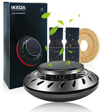 Ikeda Air Freshener for Men - Cherry Scent Car Diffuser With Odour Eliminator Technology - Strong Solar-Powered Long-Lasting Fragrance Car Accessory