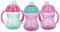 Nuby Clik-It Grip N' Sip Soft Spout No-Spill Training Sippy Cup with Handles - (3-Pack) 10 oz - 4+ Months - Aqua/Purple/Pink