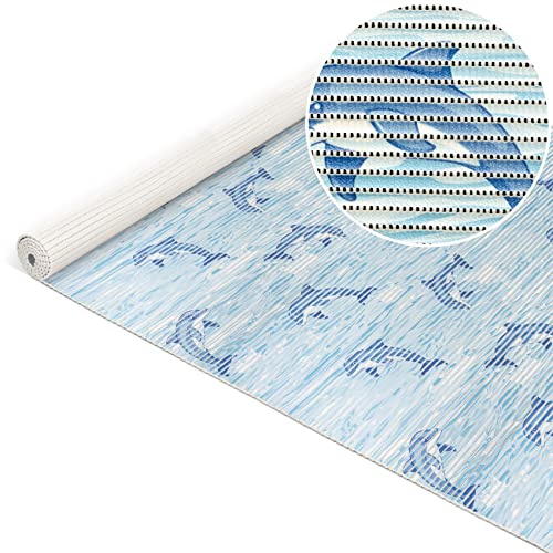 ANRO Weichschaummatte Badematte Bad Dusche WC Vorleger Teppich Antirutsch Badläufer Delfine Blau Maritim 160x65cm