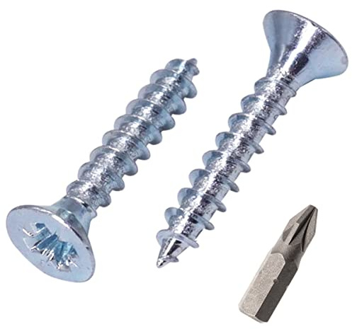 SKIR'CO Lot de 350 vis en acier galvanisé, 3,5 x 20 mm, tête fraisée Pozidriv, vis à aggloméré, filetage complet (350, 3,5 x 20 mm)