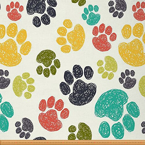 Hundepfoten Polsterstoff für Stühle Karikatur Haustier Hunde Stoff Meterware Niedlicher Tierpfoten Dekor Stoff für Hundeliebhaber Bunter Graffiti Stoff für Den Außenbereich DIY 92 x 150 (HxB)