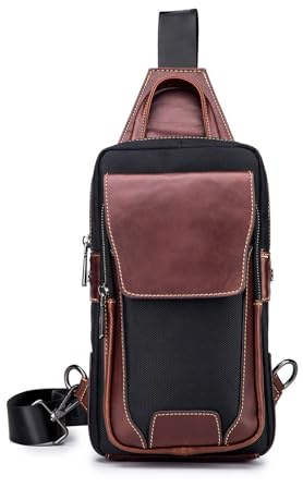 FANDARE Retro Brusttasche Herren Leder Umhängetasche Männerhandtasche Sling Bag Schultertasche Herren-Schultertaschen für Outdoor Sport Wandern Radfahren Reisen Geschäft Arbeit Crossbody Bag Braun