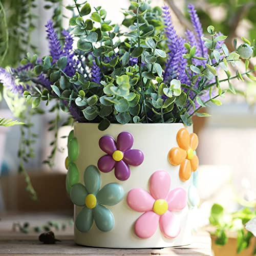 GUGUGO Blumentopf Übertöpf 12cm, Sukkulenten Topf, Kakteen Topf, Übertöpfe für Zimmerpflanzen, Kaktus Pflanze Töpfe, Blumentöpfe Pflanzentopf für Büro Garten Wohnzimmer Modern Deko (Blumen, ø 12 cm)