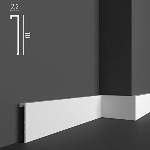 Battiscopa passacavi coprimarmo da 2 metri, misure 10 x 2,2 cm, zoccolino in duropolimero hdps (più resistente del pvc e legno) bianco pitturabile, passatubi, non fa muffa