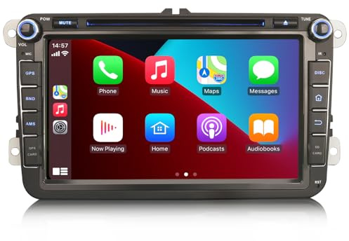 8 Zoll Acht Kern Android 14 DAB+ Autoradio 4GB+64GB Für VW Passat Caddy Golf 5/6 Jetta Polo T5 Touran Tiguan SEAT Skoda Superb mit Navigation WiFi Bluetooth Apple CarPlay Android Auto DVD OPS SWC USB