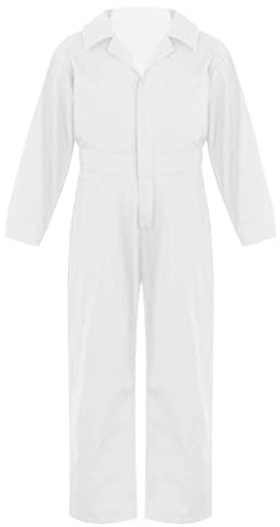 MSemis pojkarnas långärmade jumpsuit med nedvikbar krage Enkelfärg Overall Arbetsoverall Fritidskläder Streetwear Vit 158-164