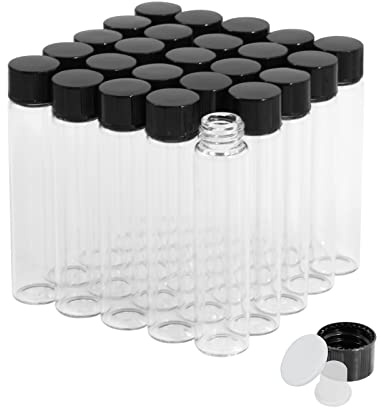 Cadbibe Lot de 25 flacons en verre transparent de 7 ml avec bouchon à vis et bouchons en plastique, petites bouteilles en verre anti-fuite pour liquide, poudre, échantillons et petits objets