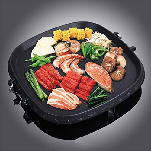 Tuzsocr Korean-Style Barbecue Pan, Square Grill Pan with Maifan Stone Coated Surface, Non-Stick Smokeless Indoor/Outdoor BBQ Griddle