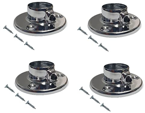 TERF® Lot de 4 supports de tringle à rideau en chrome poli avec vis de fixation pour tringle à rideau jusqu'à 19 mm de diamètre