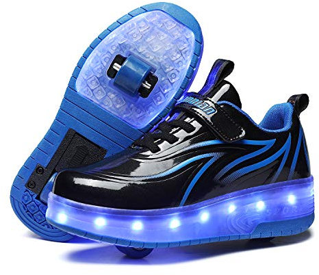 Unisex Kinder LED Licht Skateboardschuhe mit Rollen Drucktaste Einstellbare Inline Skates Outdoor Sport Fitnessschuhe Gymnastik Running Sneaker für Jungen Mädchen
