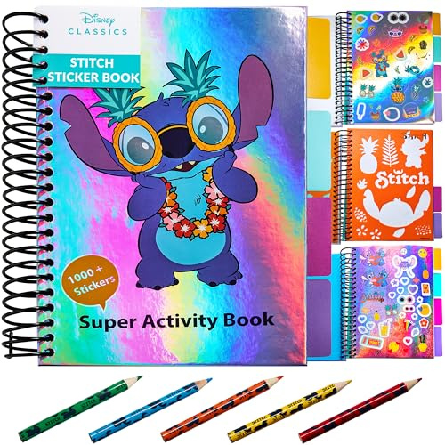 Disney Stitch Sticker Book for Kids Over 1000 Stickers for Scrapbooking Art Supplies Colouring Pencils Activity Book Stitch Gifts for Kids