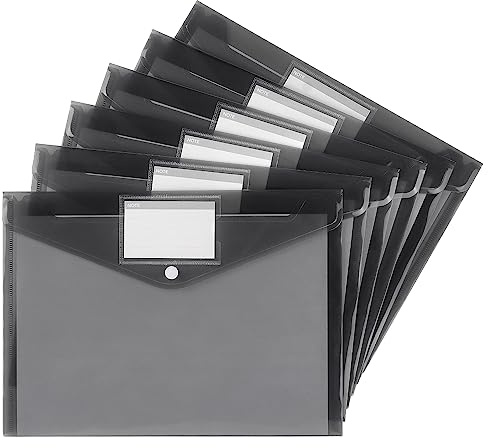 Tamaki 6 Pack Plastic Envelopes Poly Envelopes, Clear Document Folders Plastic File Folders for Home Work Office Organization, Letter Size/A4 Size(Dark Grey)