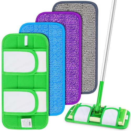 4 Stück Mop Microfaser Reinigung Pads für Swiffer Bodenwischer Wet & Dry Starter-Kit, Wiederverwendbar Mop Pads für Swiffer Wet, Wischmopp-Reinigungskissen Bezug Ersatzbezug Wischbezug Reinigungs Pads