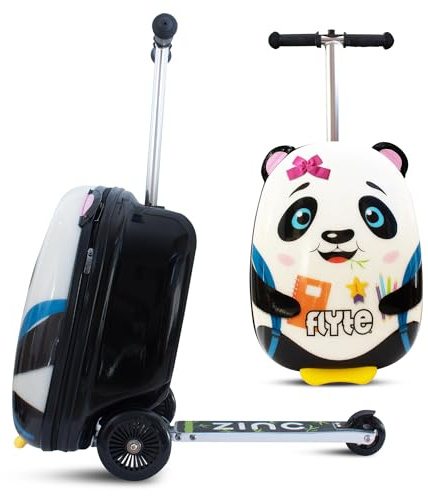 Flyte Scooter Koffer - 2-in-1, 45 cm Reisekoffer Kinder, 25 Liter Fassungsvermögen Kinderkoffer Handgepäck, Reisetasche Kinder mit Rollen, Hartschalenkoffer Kinderreisetasche - Penni der Panda