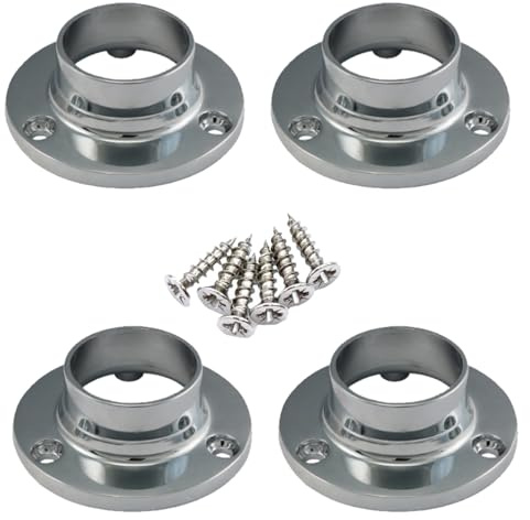 Wardrobe Rail End Sockets 19mm Round – Chrome Rod Support Brackets with Screws – Clothes Rail Holders for Wardrobe & Closet – Pack of 4