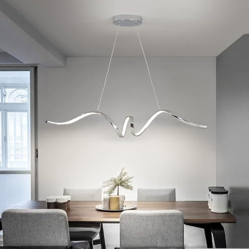 Wohnzimmerlampe LED Pendelleuchte Esstischlampe Modern Linear Designer Hängeleuchte Dimmbar Mit Fernbedienung Decke Pendellampe für Kitchen island Büro Schlafzimmer Kronleuchter (A, Chrom)