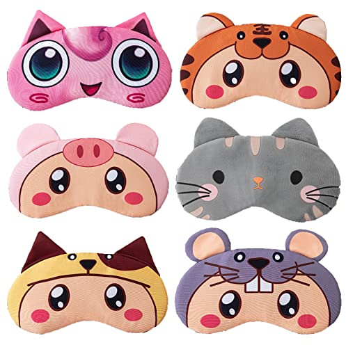 zhongguoqiaomao 6 Stück Schlafmasken süßes Tier weiches atmungsaktives Plüsch Cartoon-Schlafmaske Blackout-Augenabdeckung Kinder Erwachsene für Schlaf zu Hause und Auf Reisen