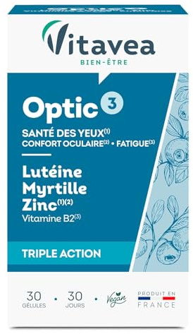 Vitavea Bien-être - Complément Alimentaire Vision - Confort, Santé Des Yeux, Fatigue Oculaire - Lutéine, Myrtille, Vitamine A, Zinc, Euphraise - 30 Comprimés - Cure De 1 Mois - Fabriqué En France